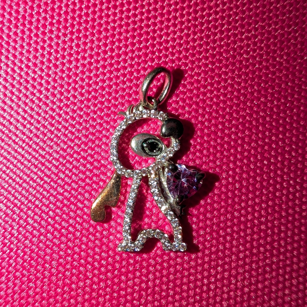 Crystal Disney's Stitch Pendant Charm in Silver with Purple Heart Stone